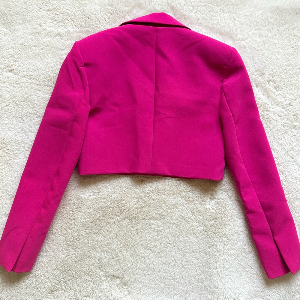ZARA Cropped Blazer in Bright Fuchsia - Picture 4 of 10